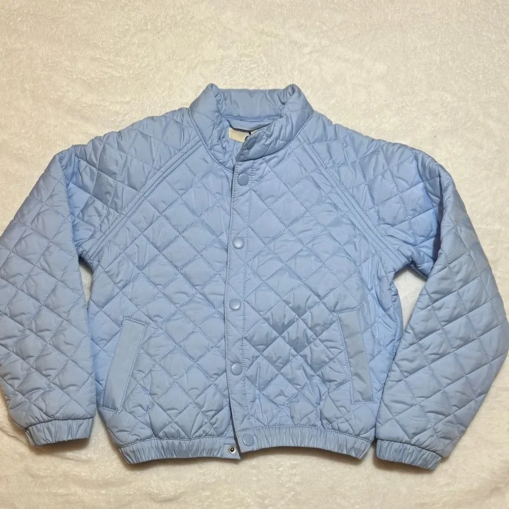 NWOT Amazon baby Blue Quilted button down bomber Jacket S(6-7)